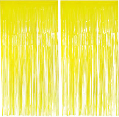 Boland Folie deurgordijn/feestgordijn - 2x - neon fluor geel - 100 x 200 cm - Versiering/feestartikelen - Eighties/Nineties/Glitter and Glamour