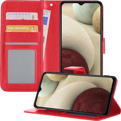 Hoesje - Met Pasjeshouder - Geschikt voor Samsung Galaxy A12 - Luxe Bookcase Portemonee - Flip Case - Kunstleer Book Case - Flipcase - Book Cover - Walletcase - Portemonneehoes - Telefoonhoesjes - Rood