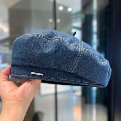 Nouveau Casquette Béret en Jean pour Femmes Vintage Lavé Bleu Jean Style Français Casquette de Peintre Bonnet Mode pour Printemps Été gray