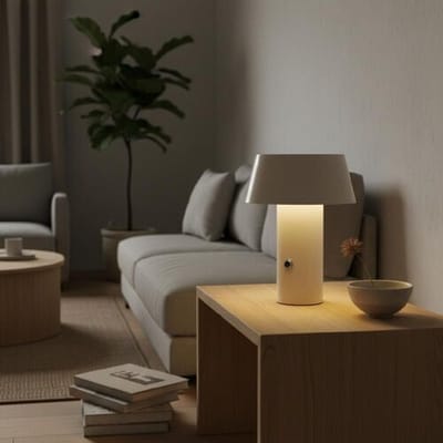 LUSENZ Cadera - Paddenstoel lamp oplaadbaar gebroken Wit 20 cm - Draadloze tafellamp - Dressoir lamp - Dimbaar - Metaal - Modern design - USB-C -