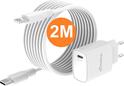 Otronica USB C Adapter - 20W USB C Adapter met 2M USB-C naar Lightning Kabel - Geschikt voor iPhone 11 / 11 Pro Max / 12 / 12 Pro / 12 Pro Max / 13 / 13 Pro / 13 Pro max / 13 Mini / 14 / 14 Pro / 14 Plus / 14 Pro Max