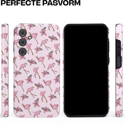 Casetastic hoesje geschikt voor Samsung Galaxy A35 - Dubbellaagse bescherming - Tropisch Roze Flamigo Bloemen Paradijs - Fashion Case - Lichtgrijs Wit Lichtroze