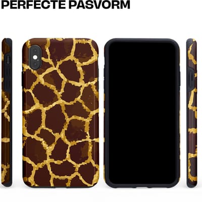 Casetastic hoesje geschikt voor Apple iPhone XS Max - Dubbellaagse bescherming - Afrikaanse Giraffenprint - Fashion Case - Zwart Bruin Goud Olijfgroen