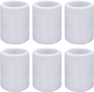 QTTVBTNA - Sport Zweetband Set - 6 Stuks Absorberende Polsbanden voor Wedstrijden - Geschikt voor Basketbal, Tennis & Hardlopen - Comfortabel en Wasbaar - Witte