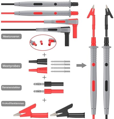 GELLDG Multifunctionele testkabelset - Spanningstester - Spanningsmeetkabel - 21-in-1 elektrische multimeter testkabels - met krokodillenklemmen, testprobes, krokodillenklemmen en bananenstekkers