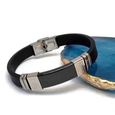 Aramat Jewels | Armbanden | Stijlvolle Siliconen Armband met Rvs Accenten | | | |10mm | Silicone | Volwassenen | Verkleurd niet