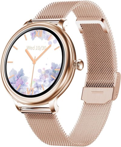 DrPhone NY1 - 2.5 Curve Elegante Smartwatch voor Vrouwen - Dunne Metalen Kast - Hartslagmeter - Sportfunctie - Brons Goud