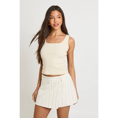 boohoo Dames Gestreepte Crêpe Wikkel-skort | Ecru | Maat: 6