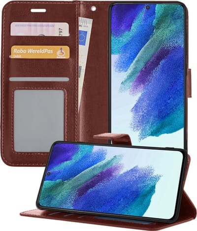 Hoesje - Geschikt voor Samsung Galaxy S21 FE - Luxe Bookcase - Walletcase Hoes - Portemonnee - Cover - Telefoonhoes - Bruin