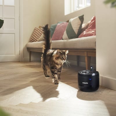 Philips Drinkfontein Kat – Waterfontein 2,2 L met Filter – Fluisterstille Kattenfontein met Bewegingssensor – Stromend Water Waterdispenser – Zwart - PAW3210/02