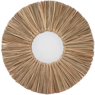 Miroir Mural Tissé Décoratif Suspendu Rond en Jonc de Mer Miroir Mural pour Chambre Salon Maison beige