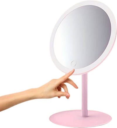 Nivard Opmaakspiegel Met Ledverlichting - Make Up Spiegel - Met Led Verlichting - Tafelspiegel - Met Licht - Staande Spiegel - Roze