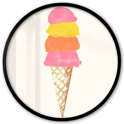 Poster in lijst Rond - Fotolijst 40x40 cm - Posters - Schepijs - Hoorntje - Illustratie - Minimalistisch - Ronde posterlijst zwart - Decoratie - Wanddecoratie woonkamer - Muurdecoratie slaapkamer