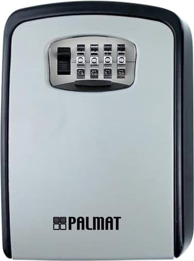 PALMAT Veilige combinatiesleutel Veilig Weerbestendige buitenwandmontage voor beveiliging met grote interne opslag voor huis- of kantoorsleutels en sterk 4-cijferig slot (Grijs)