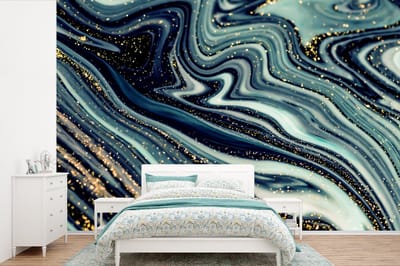 Behang - Fotobehang Marmer - Goud - Blauw - Glitter - Marmerlook - Abstract - Breedte 360 cm x hoogte 240 cm
