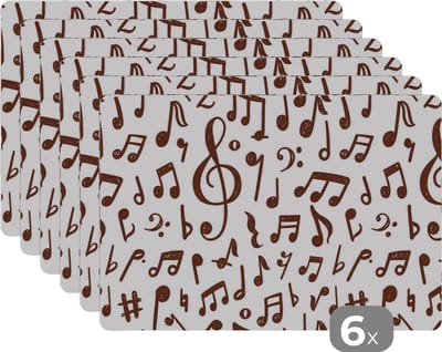 Placemat - Placemats kunststof - Muzieknoten - Patronen - Muziek - 45x30 cm - 6 stuks - Hittebestendig - Anti-Slip - Onderlegger - Afneembaar