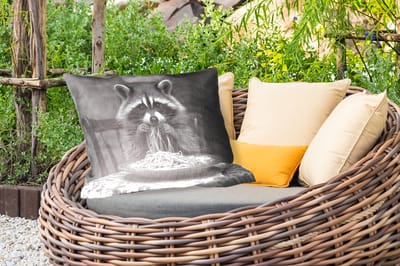 Buitenkussens - Wasbeer - Cute - Pasta - Tafelkleed - Zwart - Wit - 60x40 cm - Weerbestendig