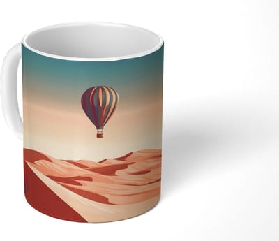 Mok - Koffiemok - Luchtballon - Woestijn - Zonsondergang - Blauw - Mokken - 350 ML - Beker - Koffiemokken - Theemok