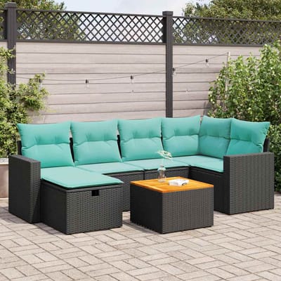 vidaXL - 7-delige - Loungeset - met - kussens - poly - rattan - zwart