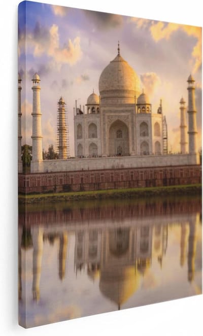 Artaza Canvas Schilderij India - 30x40 cm - Klein - Wanddecoratie Taj Mahal - Muurdecoratie Skyline - Kamer Accessoires