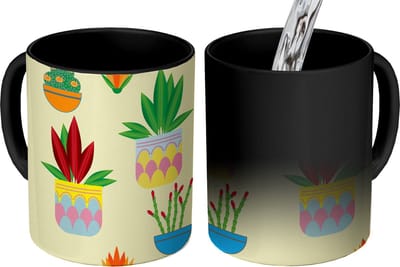 Magische Mok - Foto op Warmte Mokken - Koffiemok - Planten - Bloempot - Patronen - Regenboog - Magic Mok - Beker - 350 ML - Theemok