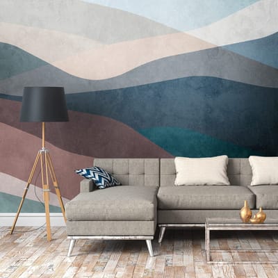 Fotobehang Profhome 382551-GU vliesbehang hardvinyl warmdruk in reliëf glad met abstract patroon mat blauw bruin wit beige 3,71 m x 2,8 m