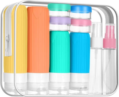 Famanu – Reisflessen om te vullen - 19 stuks Travel Essentials - siliconen reisflessen voor dames en heren - reisformaat container - reisflessenset voor shampoo - lotion - crème zeep (geel)