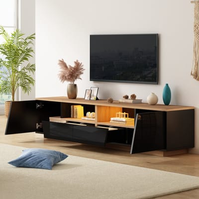 Tv meubel 180x40x46 cm - met 2 lades - tv-stand - met LED-verlichting - lage kast - tv-tafel - zwart en houtkleur
