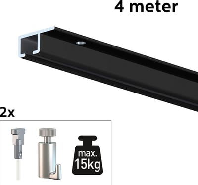 Artiteq Schilderij Ophangsysteem 4 meter All-in-one Top Rail 15kg / Zwart