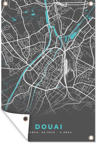 Muurdecoratie Douai - Frankrijk - Plattegrond - Stad - Stadskaart - 120x180 cm - Tuinposter - Tuindoek