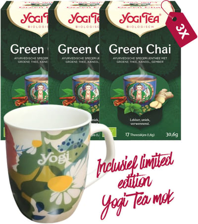 Yogi Tea Green Chai Bio - 3 pakjes - inclusief limited edition Yogi Tea mok