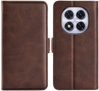 MobyDefend Hoesje - Geschikt voor Xiaomi Redmi Note 14 Pro 5G - Luxe Wallet Book Case (Sluiting Zijkant) - Bruin