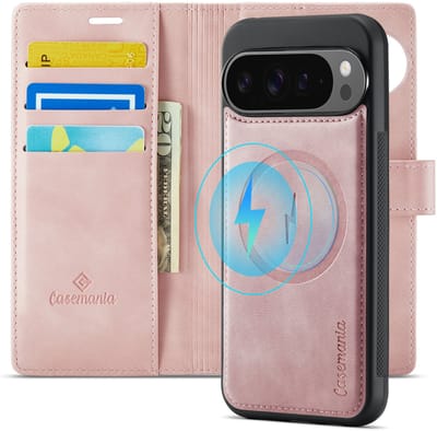 Casemania Hoesje Geschikt voor Google Pixel 10 - Pale Pink - 2 in 1 Magnetische Book Case met Uitneembare Back Cover - Geschikt voor Qi2 en MagSafe - Telefoonhoesje met Pasjeshouder - Roze