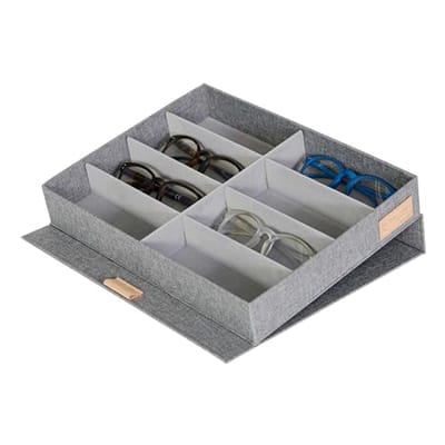 SnelShoppen - Premium brillenkoker voor 8 brillen, grijs, brillenopberger, brillencase, zacht materiaal, compact, ideaal voor reizen en dagelijks gebr