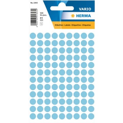 Huismerk Herma 1843 Etiket Rond 8mm Blauw - Pakje met 5 velletjes stickers