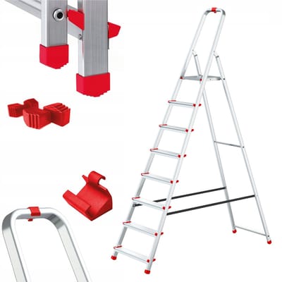 Baulich Opvouwbare aluminium huishoudladder met haak - 8 treden met antislip - werkhoogte 362 cm, max. belasting 125 kg