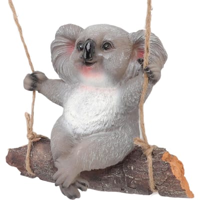 Sculpture Balançoire Koala Dessin Animé Résine Synthétique Statues d'Animaux Décoration pour Accessoires de Décoration de Jardin gray