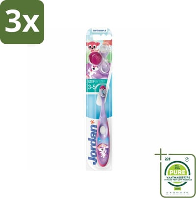 3 x Jordan Tandenborstel Step 2 (3-5 jaar) - Grootverpakking - Tandenborstel Kinderen 3-5 Jaar - Melktanden Poetsen - Kindertandenborstel - Tandenpoetsen Voor Kinderen - Zachte Tandenborstel