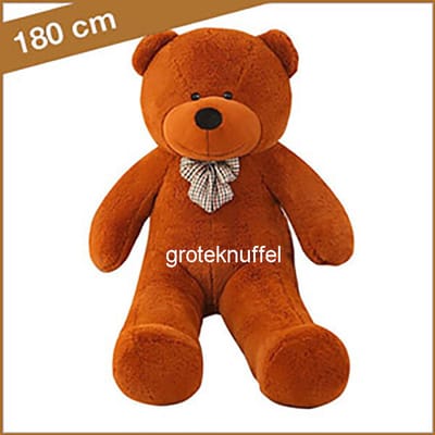 Grote Knuffelbeer XXL 180 cm bruin met geblokte das - XXL Mega Teddybeer 180 cm - Valentijnsknuffel - Beer Knuffel 180 cm - Grote Reuze Pluche Knuffelbeer wit