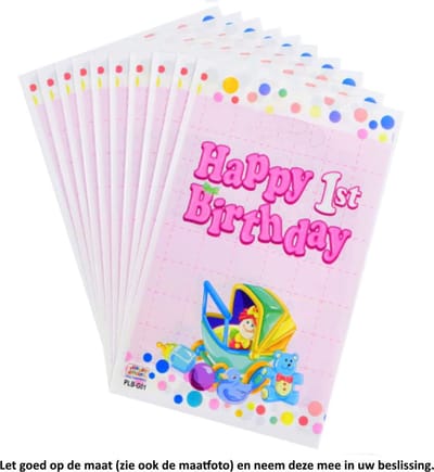 10x Uitdeelzakjes Happy First Birthday Roze 16.5 x 25 cm - Cellofaan Plastic Traktatie Kado Zakjes - Snoepzakjes - Koekzakjes - Koekje - Cookie Bags - Verjaardag - 1e - 1 jaar oud - Traktatie - Snoepzakjes - Koekzakjes - Goodiebag - Giftbags