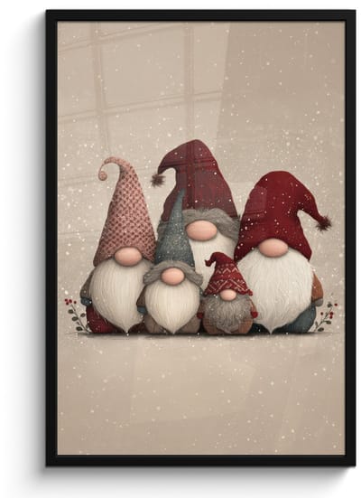 Poster in lijst - Fotolijst 60x90 cm - Posters - Kabouters - Kerst - Sneeuw - Puntmutsen - Posterlijst zwart - Decoratie - Wanddecoratie woonkamer - Muurdecoratie slaapkamer - Kerstversiering - Kerstdecoratie voor binnen - Kerstmis