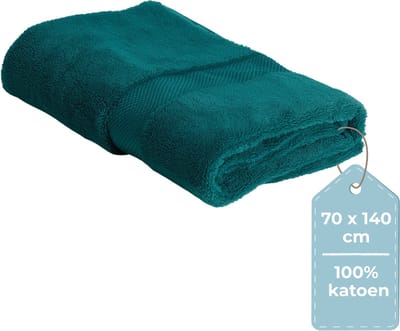 HUSH Living Badhanddoek - per stuk - 70×140 cm - 100% katoen - zware kwaliteit 500g/m2 - stijlvol boord en ophanglus - donkergroen