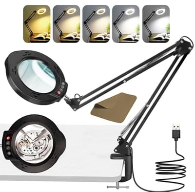 Vergrootglas met licht en standaard - 10x vergrootlamp met dimbare LED en 5 kleurmodi voor ambachtelijke projecten