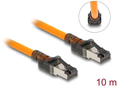 Delock RJ45 Network Cable with USB Type-C™ port finder function Self Tracing Cat.6A S/FTP 10 m orange