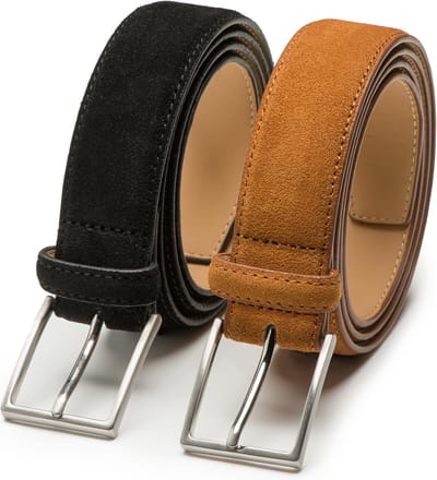 DTCH.FIT Herenriem Suède Bobby - Riem Zwart & Cognac - Pantalon & Jeans Broekriem - Riemmaat 85cm - Totale lengte 100cm - 2 Stuks