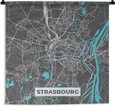 Wandkleed - Wanddoek - Strasbourg - Frankrijk - Plattegrond - Stadskaart - Kaart - 180x180 cm - Wandtapijt
