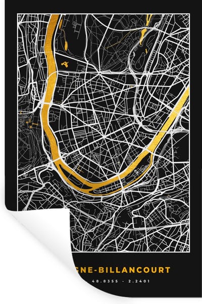 Muurstickers - Sticker Folie - Kaart - Plattegrond - Boulogne-Billancourt - Stadskaart - Frankrijk - 20x30 cm - Plakfolie - Muurstickers Kinderkamer - Zelfklevend Behang - Zelfklevend behangpapier - Stickerfolie