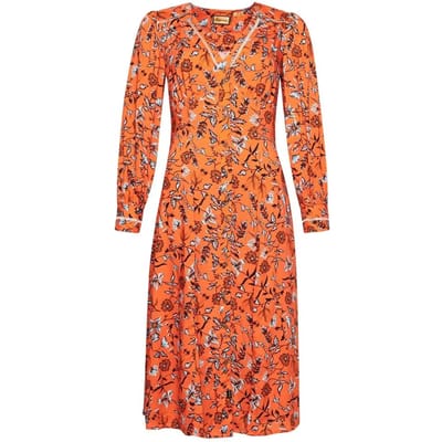 Superdry Printed V Tea Midi-jurk Met Lange Mouwen Oranje XS Vrouw