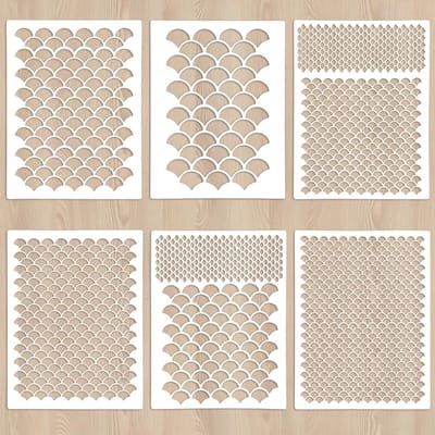 Dailygoods- Visschubbensjablonen 6 stuks - Herbruikbare sjablonen - 20 x 15 cm - Kunstsjablonen - Voor schilderen - Geschikt voor knutselen