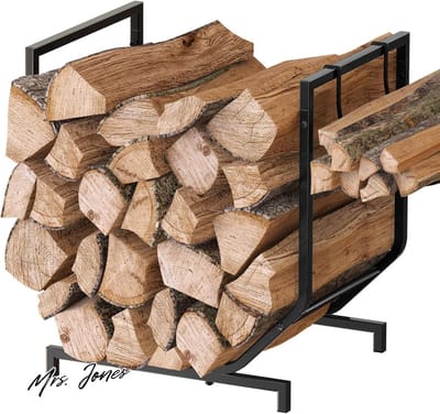 Mrs. Jones Metalen brandhoutrek met haken voor binnen en buiten - Brandhoutstandaard 177 l × 13 W × 485 h inch zwart .